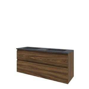 Set Proline hardsteen Elegant dubb. wastafel met 2 kraangaten onderkast asymmetrisch cabana oak 140x46cm