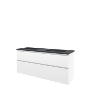 Set Proline hardsteen Elegant dubb. wastafel met 2 kraangaten onderkast asymmetrisch glans wit 140x46cm