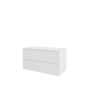 Polystone wastafel 1 kraangat onderkast symmetrisch 1000X460X540 glans wit / mat wit