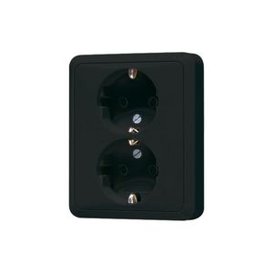 Wandcontactdoos zwart 2-voudig met randaarde CD500