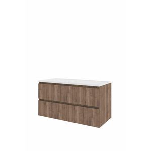 Polystone wastafel 2 kraangaten onderkast 1000X460X540 Terra oak / mat wit