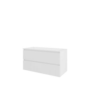 Polystone wastafel 2 kraangaten onderkast symmetrisch 1000X460X540 glans wit / mat wit