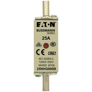 Zekering laagsp. 25A AC 500V NH000 gL/gG dubbele mel VVE=3