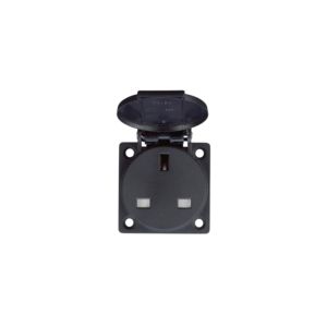 Inbouwcontactdoos geaard met klapdeksel IP54 250V zw VVE=100