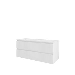 Polystone wastafel 2 kraangaten onderkast symmetrisch 1200X460X540 glans wit / glans wit