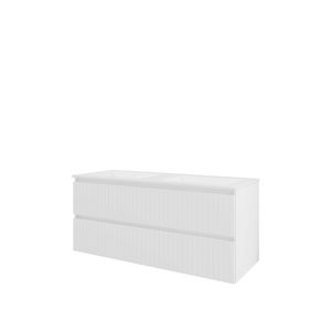 Polystone wastafel zonder kraangaten  onderkast symmetrisch 1200X460X540 glans wit / mat wit
