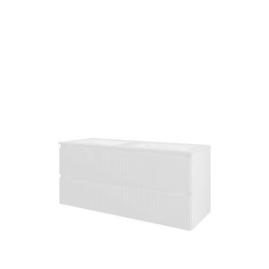 Polystone wastafel 2 kraangaten onderkast symmetrisch 1200X460X540 mat wit / mat wit
