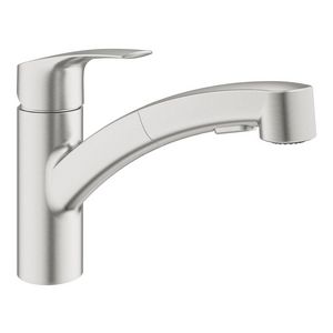Eurosmart keukenmengkraan lage uitloop sprong 227mm 1-hendel supersteel (rvs look) met uittrekbare handdouche (prof)