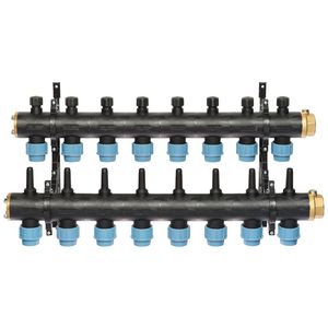Brineverdeler 4410 11/4" kunststof + PE-koppeling 32mm 8-groepen