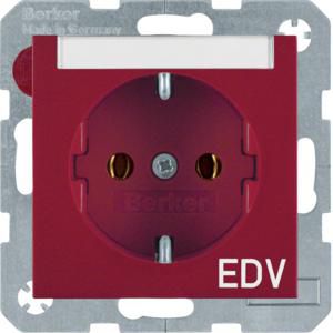 Wandcontactdoos opdruk tekstveld SCHUKO rood glanzend S.1/B.