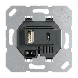 USB 1xA en 1xC laadcontactdoos zwart