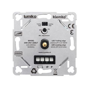 LED dimmer in af of aansnijding. 200W fase-af 100W fase-aan Klemko