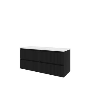 Polystone wastafel 2 kraangaten onderkast symmetrisch 1200X460X540 mat zwart / mat wit