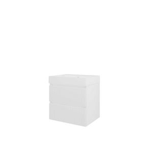 Polystone wastafel LOFT 1 kraangat onderkast symmetrisch 600X460X620 mat wit / glans wit