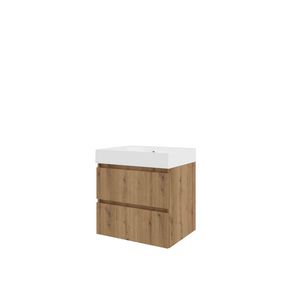 Polystone wastafel LOFT zonder kraangat onderkast 600X460X620 Urban oak / mat wit