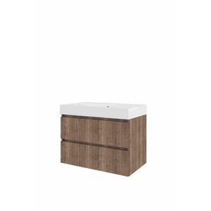 Polystone wastafel LOFT zonder kraangat onderkast 800X460X620 Terra oak / glans wit