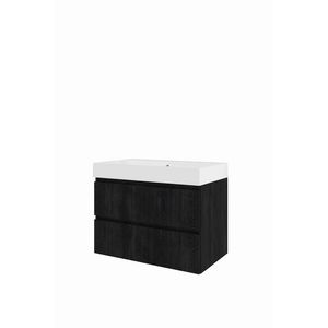 Polystone wastafel LOFT 1 kraangat onderkast 800X460X620 charcoal oak / glans wit