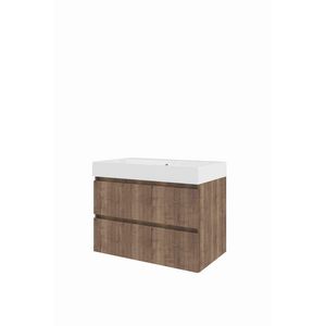 Polystone wastafel LOFT 1 kraangat onderkast 800X460X620 Terra oak / glans wit