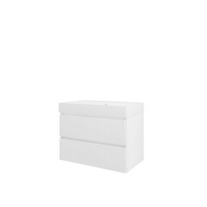 Polystone wastafel LOFT zonder kraangat onderkast symmetrisch 800X460X620 glans wit / mat wit