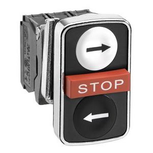 Driekoppige drukknop 22mm Wit verzonken/rood uitstekend