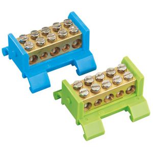 Kroonklemmenstrook (blauw) 3 x 25 mm², 2 x 16 mm² ter bevestiging op een 35mm DIN-rail