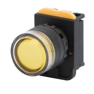 PULSDRUKKNOP MET RONDE AFSCHERMING-VERLICHT-GEEL