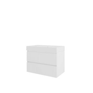 Polystone wastafel LOFT 1 kraangat onderkast symmetrisch 800X460X620 glans wit / mat wit
