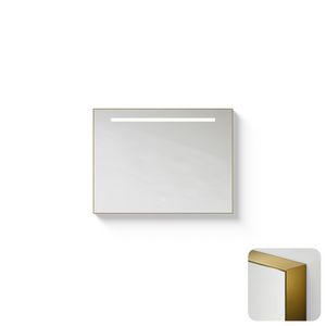 Spiegel Metallic Line Rectangle brushed Brass 80x60cm met ledverlichting + verwarming