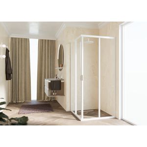 Deel hoekinstap (1 van 2 omkeerbaar) LUNES 2.0-A 900-930x1950mm helder glas profielkleur wit