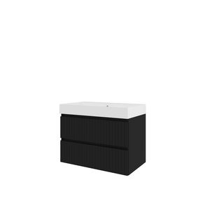 Polystone wastafel LOFT 1 kraangat onderkast 800X460X620 mat zwart / mat wit