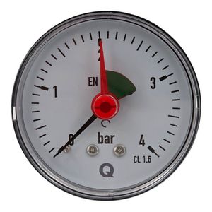Manometer axiaal 63mm 0-4 bar 1/4" bu. VVE=100