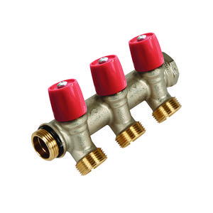 Verdeler 1" met kraan + 3 EK O-ring uitlijning rood VVE=15