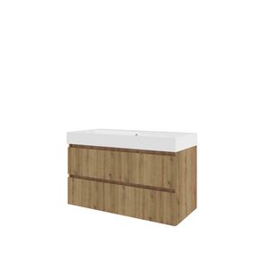 Polystone wastafel LOFT 2 kraangat onderkast 1000X460X620 Urban oak / glans wit