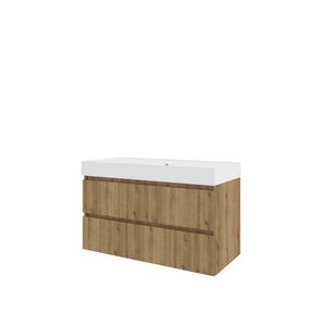 Polystone wastafel LOFT 1 kraangat onderkast 1000X460X620 Urban oak / mat wit