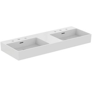 Dubbel Wastafel 1215x450x150mm wit 2 kraangaten overloop Extr R055701