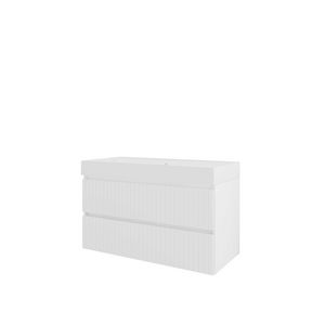 Polystone wastafel LOFT 1 kraangat onderkast 1000X460X620 glans wit / mat wit