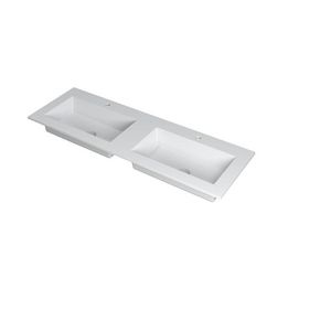 INK Kraft Wastafel dble bak met 2 kraangaten Mat wit 140x45