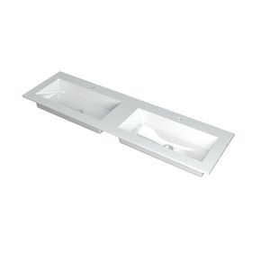 INK Kraft Wastafel dble bak met 2 kraangaten GL wit 160x45