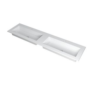 INK Kraft Wastafel dble bak met 2 kraangaten Mat wit 180x45