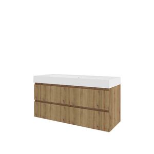 Polystone wastafel LOFT 2 kraangat onderkast 1200X460X620 Urban oak / glans wit