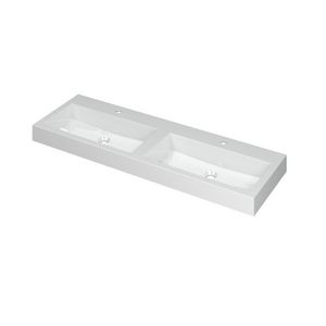 INK Momento Wastafel Polystone 2 kraangat GL wit 140x45