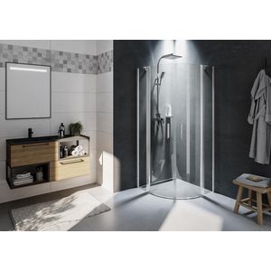 Douche hoekopstelling Novik Z309 hoekinstap kwartrond R55 deur / deur 90cm / 90cm chroom