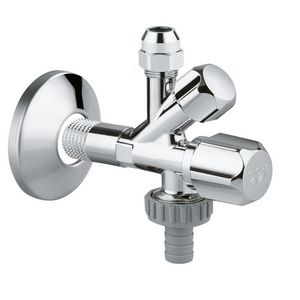 Combi.hoekstopkraan 1/2" uitgang:3/8-10 + 3/4bt. chroom