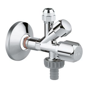 Combi hoekstopkraan 1/2" uitgang:3/8-10 + 3/4bt. zelfdichtend chroom