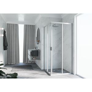Deel hoekinstap (1 van 2 omkeerbaar) LUNES 2.0-A 1080-1110x1950mm helder glas profielkleur zilver mat