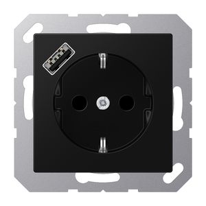 Wandcontactdoos m.laderzw.mat m.v.USB type A