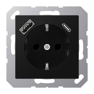 Wandcontactdoos met laderzwart mat met v. USB type A&C