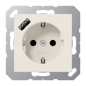 Wandcontactdoos m.lader wit v.USB type A