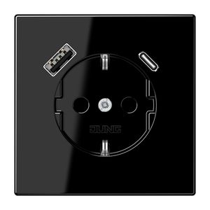 Wandcontactdoos m.lader zwart v.USB type A&C LS990