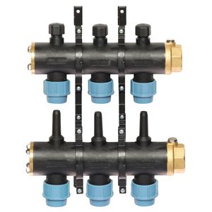 Brineverdeler 4410 11/4" kunststof + PE-koppeling 32mm 3-groepen